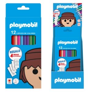 dohe playmobil expositor con 12 packs de 12 lapices de colores incluye 4 hojas para colorear en cada pack mina de 2.8mm forma hexagonal colores surtidos