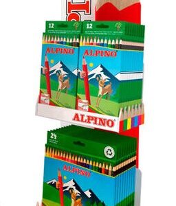 alpino estrella expositor con 12 packs de 24 lapices de colores + 24 packs de 12 lapices de colores mina de 3mm resistente a la rotura bandeja extraible colores surtidos