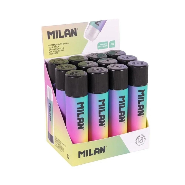 milan sunset expositor con 12 barras de pegamento 21g multiusos multisuperficies sin disolventes uso escolar color blanco