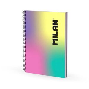 milan sunset cuaderno espiral formato a4 pautado 7mm 120 hojas de 95 gr/m2 microperforado, 4 taladros y bandas de color