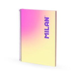 milan sunset cuaderno espiral formato a4 pautado 7mm 90 hojas de 95 gr/m2 microperforado, bandas de color y 4 taladros color amarillo/rosa