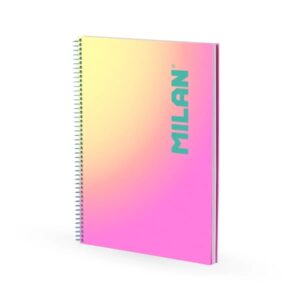 milan sunset cuaderno espiral formato a4 pautado 7mm 90 hojas de 95 gr/m2 microperforado, bandas de color y 4 taladros color rosa/amarillo