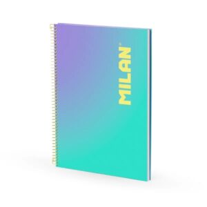 milan sunset cuaderno espiral formato a4 cuadricula 5x5mm 90 hojas de 95 gr/m2 microperforado, bandas de color y 4 taladros color turquesa/violeta