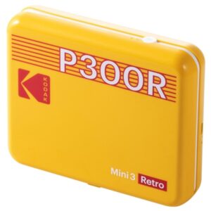 kodak mini 3 retro p300r impresora fotografica portatil bluetooth formato de impresion 7,6x7,6cm alimentacion por bateria color amarillo