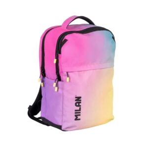 milan sunset mochila escolar 25l 5 cremalleras bolsillos laterales compartimento acolchado para portatil 16" tirantes acolchados y regulables color predominante rosa