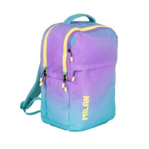 milan sunset mochila escolar 25l 5 cremalleras bolsillos laterales compartimento acolchado para portatil 16" tirantes acolchados y regulables color turquesa/violeta