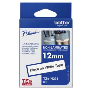 brother tzen231 cinta no laminada original texto negro sobre fondo blanco ancho 12mm x 8 metros