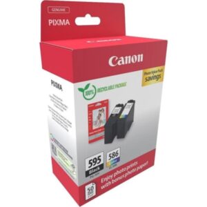 canon pg 595/cl 586 multipack de 2 cartuchos de tinta originales + 50 hojas de papel fotografico 7171c004