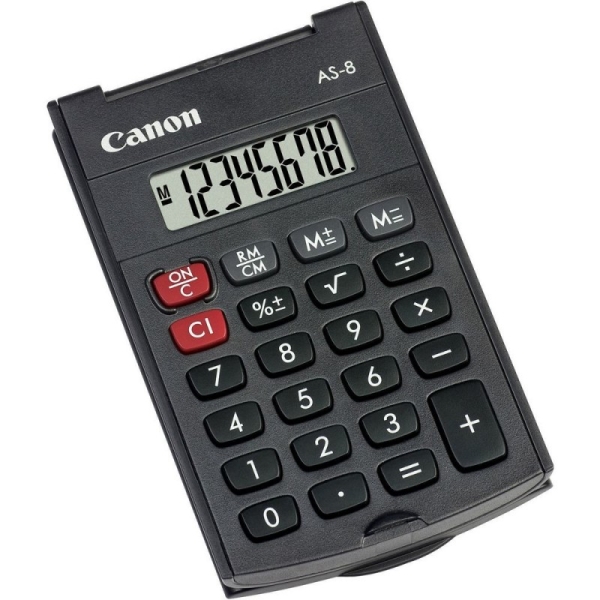 canon as 8 calculadora de bolsillo con pantalla lcd de 8 digitos con tapa rigida plegable alimentacion con pila color gris oscuro
