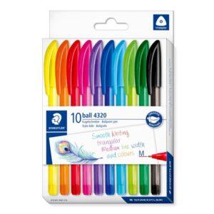 staedtler ball 4320 m pack con 10 boligrafos punta de bola 1mm escritura suave cuerpo triangular colores surtidos