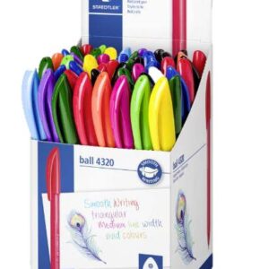 staedtler ball 4320 m expositor con 50 boligrafos punta de bola 1mm escritura suave cuerpo triangular colores surtidos