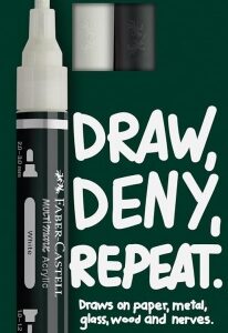 faber castell multimark acrylic pack con 2 rotuladores acrilicos doble punta puntas redondas de 1mm y 3mm tinta acrilica a base de agua colores blanco y negro