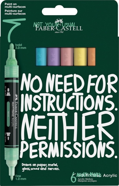 faber castell multimark acrylic pack con 6 rotuladores acrilicos doble punta puntas redondas de 1mm y 3mm tinta acrilica a base de agua colores pastel surtidos