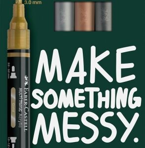 faber castell multimark acrylic mirror pack con 4 rotuladores acrilicos doble punta efecto espejo puntas redondas de 1mm y 3mm tinta acrilica a base de agua colores surtidos