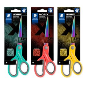 staedtler norix 965 tijeras escolares 21cm hojas de acero inoxidable con apariencia de titanio uso diestro agarre ergonomico colores surtidos