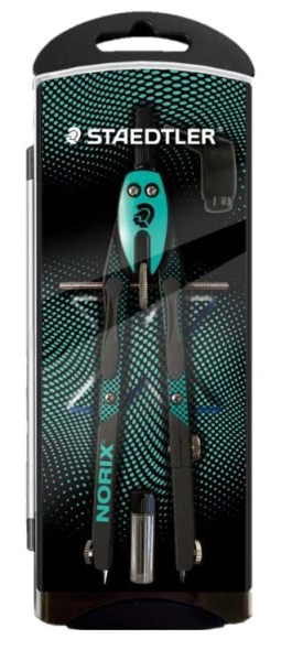 staedtler norix 555 compas metalico escolar de precision mecanismo pulsador y ajuste por rueda central color verde/negro