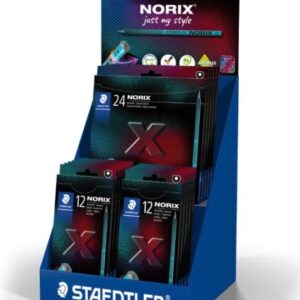 staedtler norix 186 expositor con 20 packs de 12 lapices de colores hb + 5 packs de 24 lapices de colores hb madera negra mina de grafito diseño inteligente para escribir, dibujar y hacer bocetos