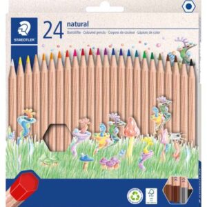 staedtler noris natural pack con 24 lapices de colores hexagonales madera certificada fsc cuerpo de color madera natural