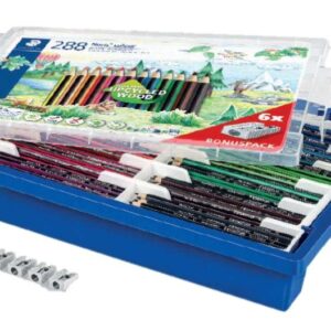 staedtler noris colour 185 contenedor de plastico rigido con 288 lapices hexagonales de colores + 6 sacapuntas de regalo resistencia a la rotura ideal para colegios colores surtidos