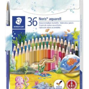 staedtler noris aquarell pack de 36 lapices hexagonales de colores + pincel refuerzo de mina para mayor resistencia a la rotura madera de bosques sostenibles colores surtidos