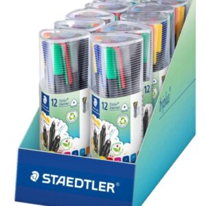 staedtler triplus fineliner 334 pack de 12 rotuladores punta fina trazo 0.3 mm aprox. tinta base de agua 97% de plastico reciclado colores surtidos