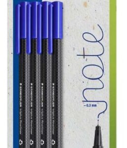 staedtler triplus fineliner 334 pack de 4 rotuladores de punta fina trazo de 0.3mm aprox. tinta antisecado a base de agua carcasa fabricada en un 97% de plastico reciclado color azul