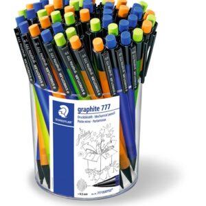 staedtler graphite 777 expositor con 50 portaminas 0.5mm cuerpo engomado goma de borrar colores surtidos