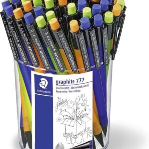 staedtler graphite 777 expositor con 50 portaminas 0.7mm cuerpo engomado goma de borrar colores surtidos