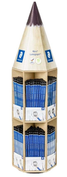 staedtler mars lumograph 100 expositor con 576 lapices de grafito de graduaciones surtidas alta resistencia a la rotura madera de bosques certificados