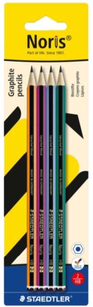 staedtler noris 120 pack con 4 lapices de grafitito hexagonales hb resistencia a la rotura madera de bosques sostenibles colores del cuerpo surtidos
