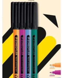 staedtler 307 noris writing pen pack con 4 rotuladores de punta fina trazo 0.6mm aprox tinta base de agua cuerpo fabricado en un 97% de plastico reciclado colores surtidos