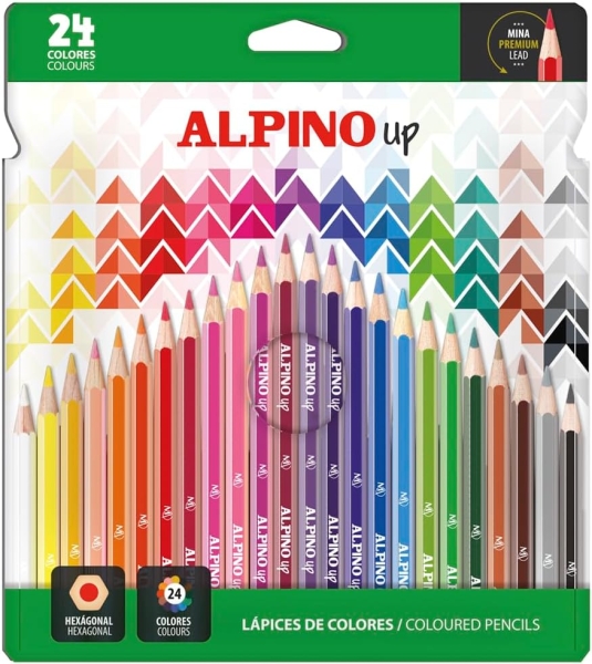 alpino up pack con 24 lapices de colores hexagonales mina premium resistente a la rotura colores surtidos