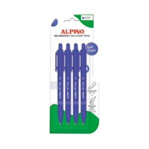 alpino soft touch pack con 4 boligrafos retractiles punta 1mm tacto suave tinta azul color azul