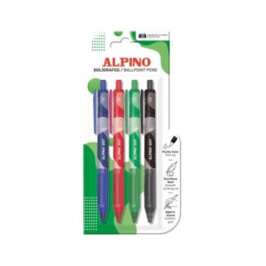 alpino dot pack con 4 boligrafos retractiles punta 1mm agarre suave colores surtidos