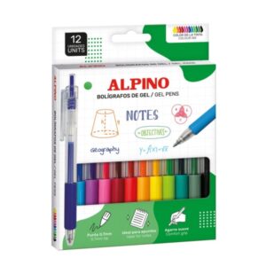 alpino line gel pack con 12 boligrafos retractiles de tinta gel punta 0.7mm grip de agarre colores surtidos