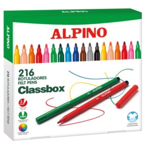 alpino pack economy con 216 rotuladores de colores punta de 3mm superlavables y brillantes uso escolar desarrolla la creatividad colores surtidos