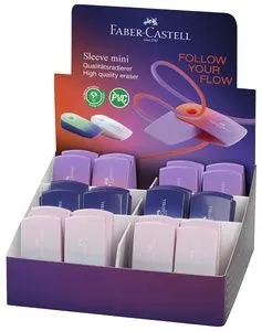 faber castell sleeve mini flow expositor con 24 gomas de borrar con funda libre de pvc colores surtidos