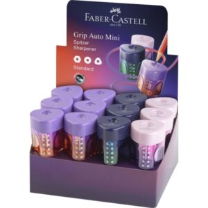 faber castell grip mini flow edition expositor con 24 sacapuntas de 1 orificio para tamaño estandar diseño atractivo con degradado de color colores surtidos