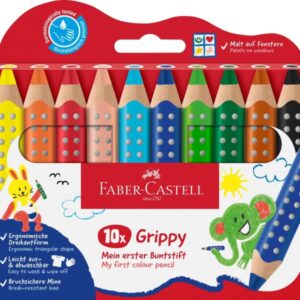 faber castell grippy pack con 10 lapices de colores gruesos mina xxl suave forma triangular con grip colores surtidos