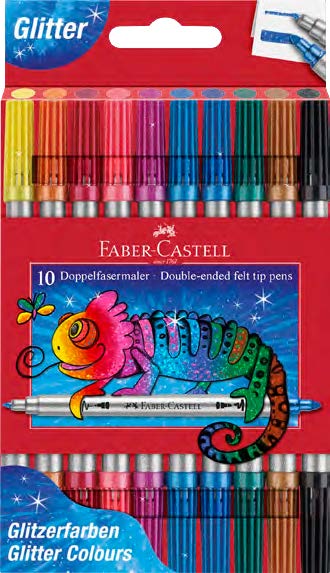 faber castell glitter pack con 10 rotuladores doble punta punta gruesa y fina tinta con efecto de purpurina tinta a base de agua colores surtidos