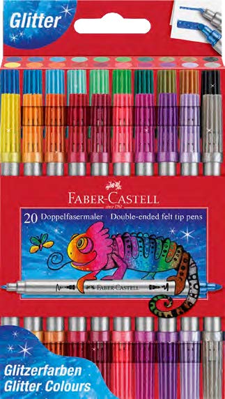 faber castell glitter pack con 20 rotuladores doble punta punta gruesa y fina tinta con efecto de purpurina tinta a base de agua colores surtidos