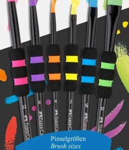 faber castell pack de 6 pinceles sinteticos de diferentes tamaños y colores agarre soft touch color del cuerpo negro
