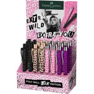 faber castell poly ball leo edition 2026 expositor con 24 boligrafos retractiles xb forma triangular ergonomica suave al tacto diseños surtidos