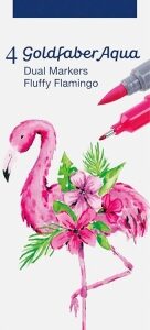 faber castell tropical escapes pack con 4 rotuladores goldfaber doble punta punta pincel y punta fina 0.6mm solubles en agua, inodoros, sin acido y con ph neutro colores surtidos