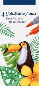 faber castell tropical escapes pack con 4 rotuladores goldfaber doble punta punta pincel y punta fina 0.6mm solubles en agua, inodoros, sin acido y con ph neutro colores surtidos