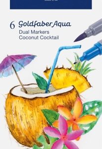 faber castell tropical escapes pack con 6 rotuladores goldfaber doble punta punta pincel y punta fina 0.6mm solubles en agua, inodoros, sin acido y con ph neutro colores surtidos