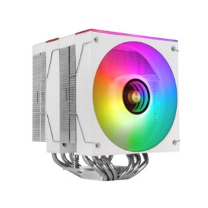 mars gaming mcpu x26 disipador cpu potencia tdp hasta 350w 6 tubos silencioso 2 ventiladores pwm de 120mm 2600rpm iluminacion argb 122x122x158mm color blanco