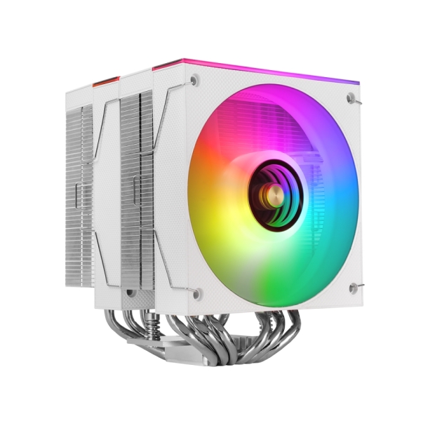 mars gaming mcpu x26 disipador cpu potencia tdp hasta 350w 6 tubos silencioso 2 ventiladores pwm de 120mm 2600rpm iluminacion argb 122x122x158mm color blanco