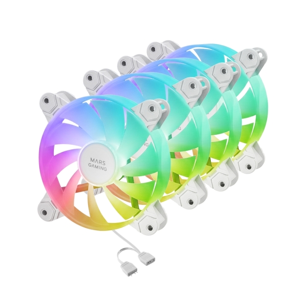 mars gaming mf 4a pack de 4 ventiladores de 120mm 1000rpm iluminacion argb sin marco fdb silencioso 14db tornillos incluidos rodamientos hidraulicos color blanco