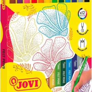 jovi felt pens estuche de 12 rotuladores punta de 2mm amplia variedad de tonos tinta de gran fijacion capuchon de seguridad ventilado colores surtidos